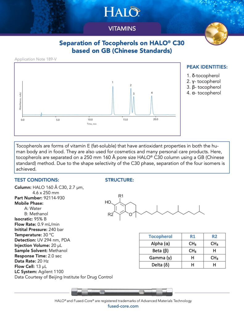 separation of tocopherols on c30 column