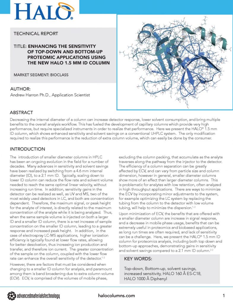 technical report - enhancing sensitivity of proteomic applications using 1.5 mm ID column